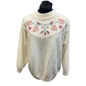 Sweater with Flower Detailed Neck Border